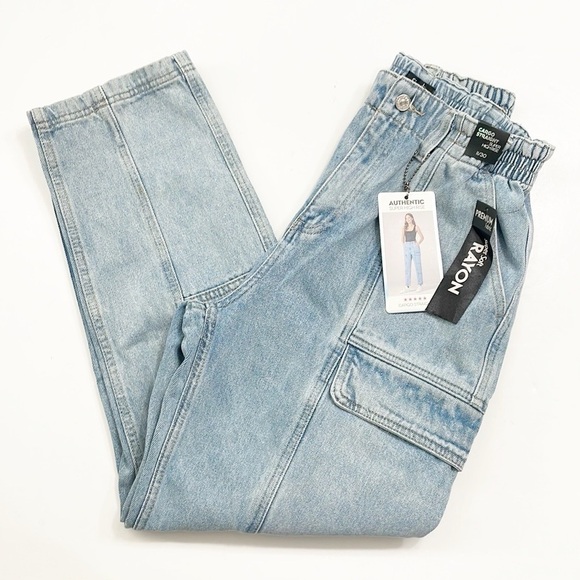 NEW Simple Society Super High Rise Cargo Straight denim jeans - Picture 4 of 7